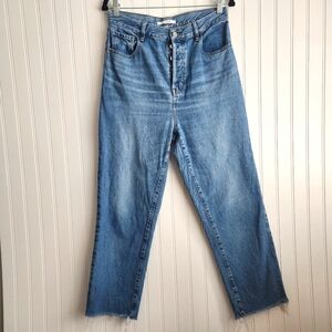 PACSUN Medium Blue Wash Cotton Blend Button Fly High Rise Straight Denim Jean 29